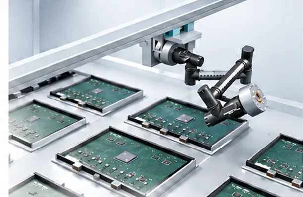 In-bay mission system configuration: a compact arm working between densely packed circuit-board units